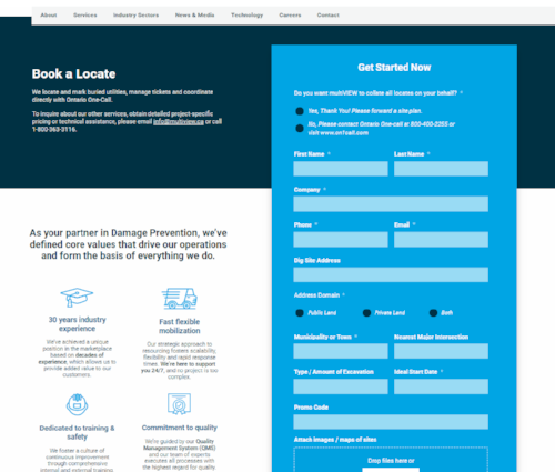 Informative Image showcasing a screenshot of multiVIEW Locates Inc. website Book a Locate online form.. 