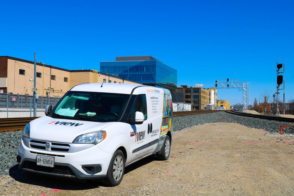 Informative Image of multiVIEW servicing Waterloo region. In this photo a multiVIEW truck can be seen parked at the City of Kitchener Rail Corridor Grade Separation for Subsurface Utility Engineering support.