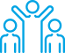 Informative Image of multiVIEW Culture of Growth. This image is an icon of three individuals standing next to one another, with the person in the middle being much larger and with arms reaching out towards the sky.